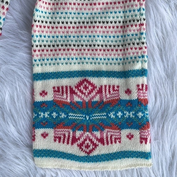 Scarf Wrap Fair Isle Knit Multicolor Light Blue Pink Cream Winter Cold Weather - Picture 3 of 4